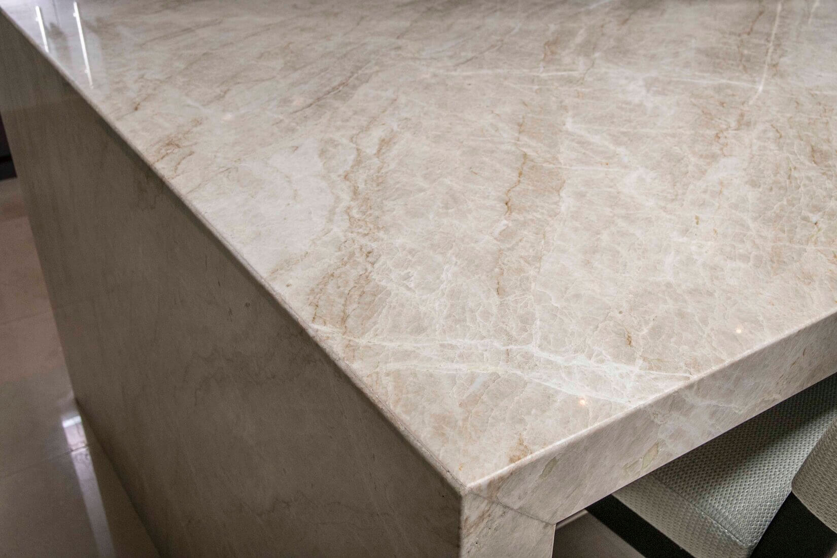 Closeup of marble countertop with perfect edge