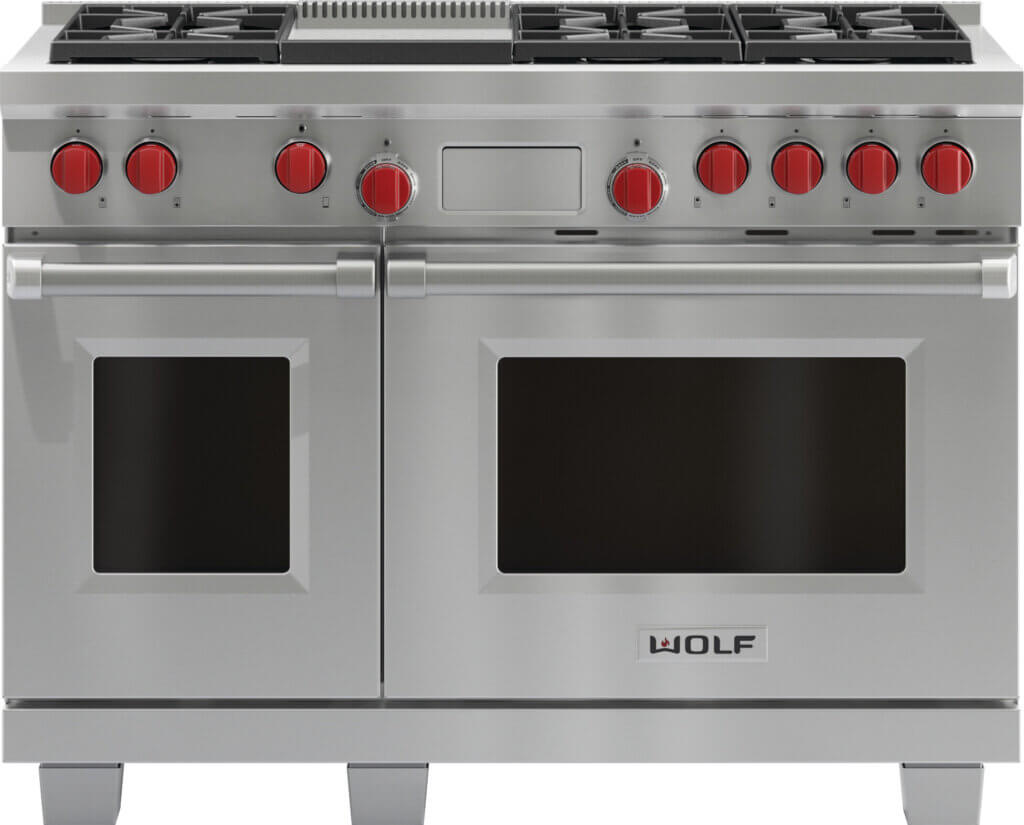 Stainless steel Wolf dual fuel luxury range DF486G stove with six burners